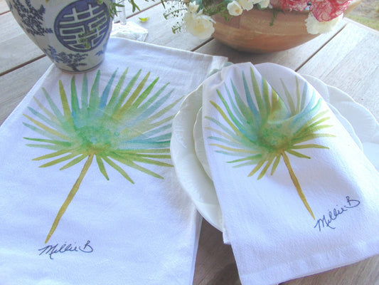 Lowcountry Linens - Designer Oyster Shell Jewelry Bowl  Watercolor Frond