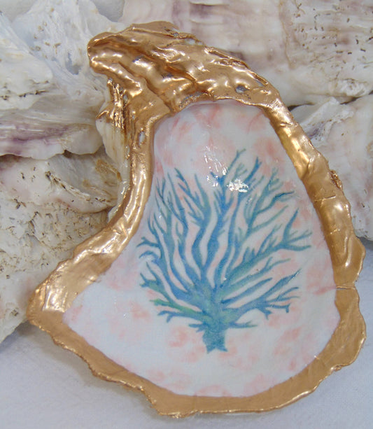 Lowcountry Linens - Designer Oyster Shell Jewelry Bowl  Watercolor Sea Fan