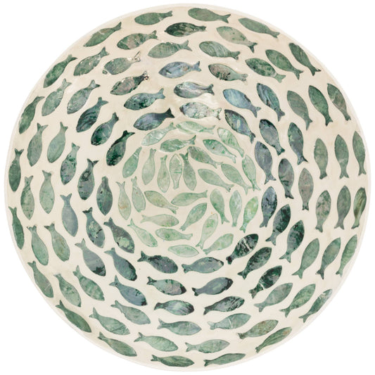 Boston International - 11.75" Dia Bowl Mother of Pearl Swirling Fish - Coastal