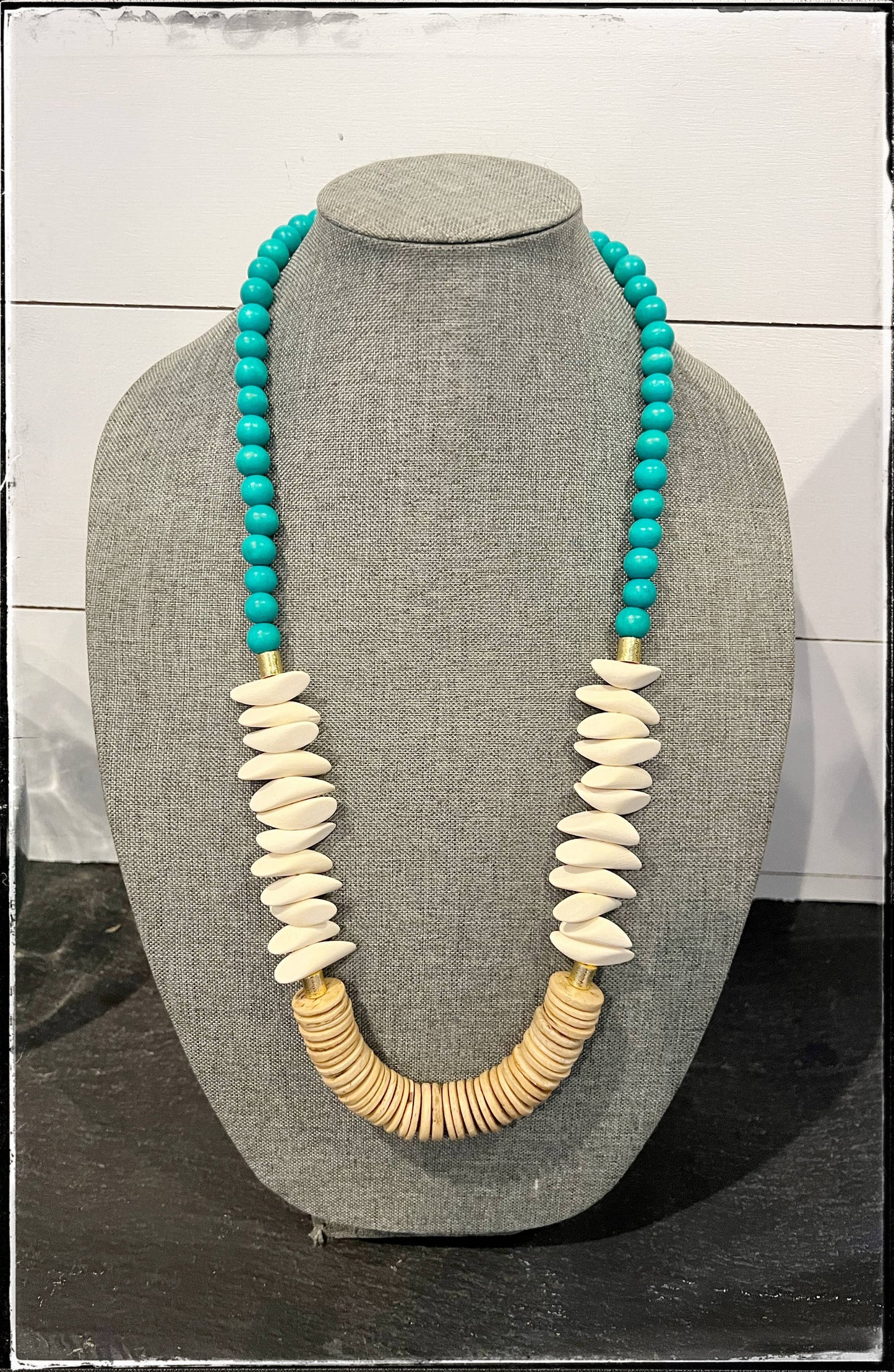 GentrybyJenna - Coconut & Wood Bead Long Necklace Nugget Statement Boho