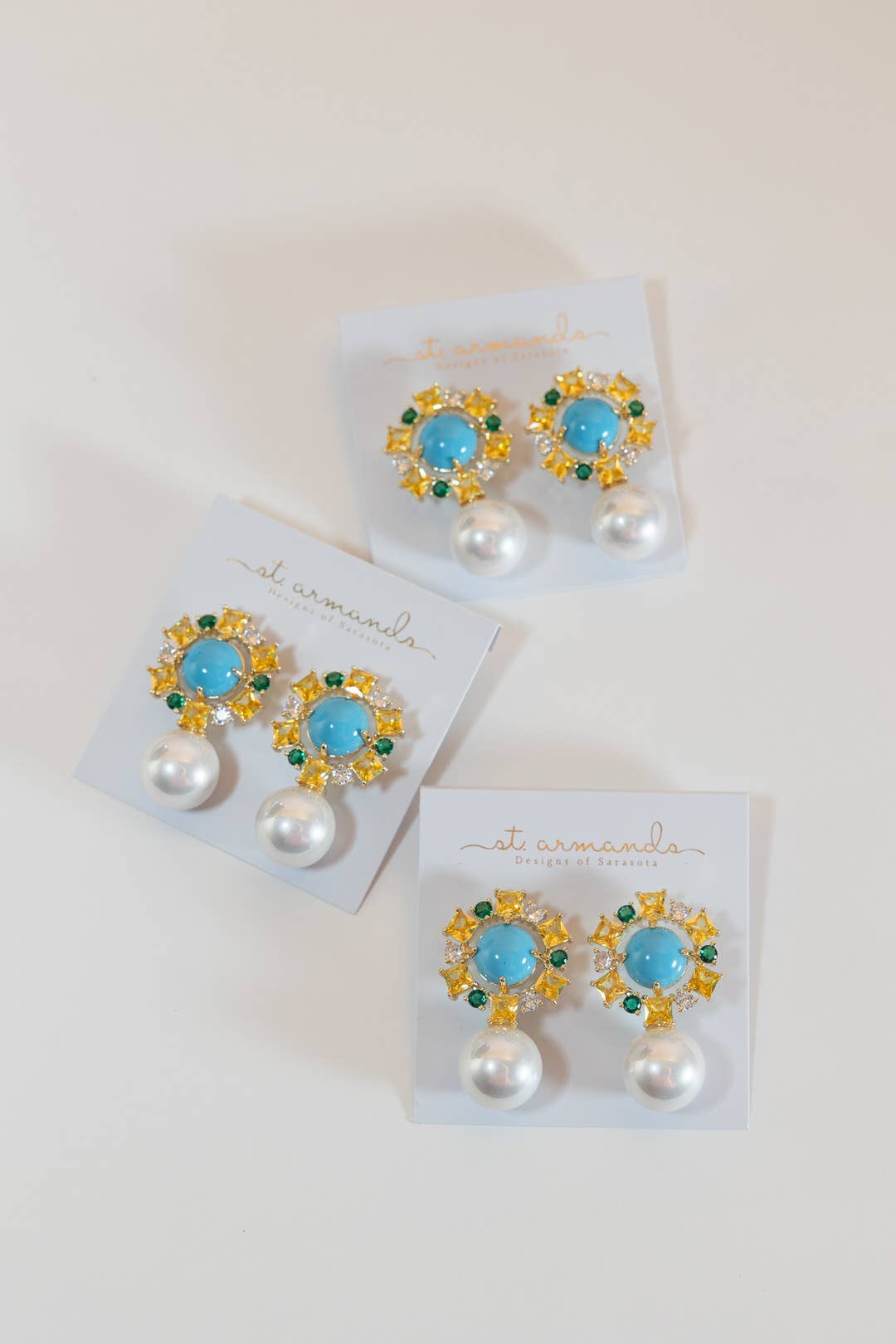 St Armands Designs of Sarasota - Palm Beach Glam Vintage Pearl Turquoise Statement Earrings