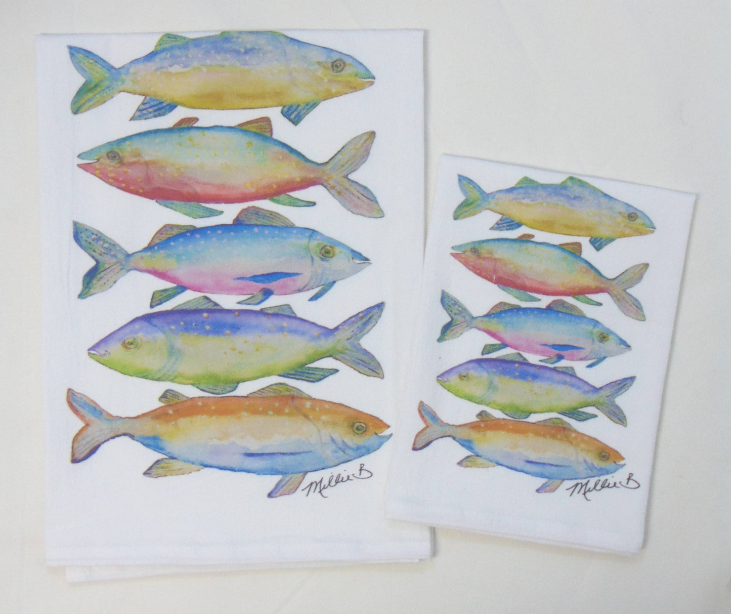 Lowcountry Linens - Limited Edition Fishies on White Flour Sack Towel