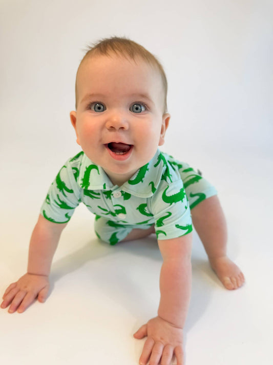 Goosies - Blue Alligators - SS Polo Romper