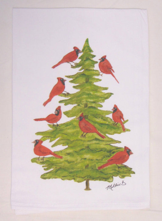 Lowcountry Linens - Limited Edition Watercolor Cardinal Party  Flour Sack Towel