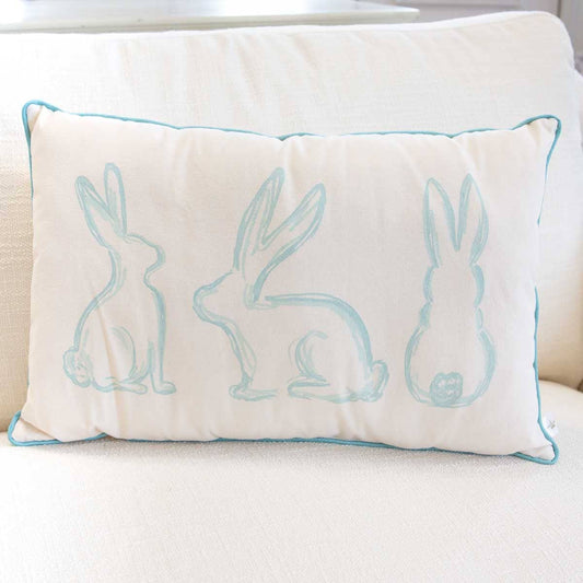 The Royal Standard - Lily Belle Bunny Lumbar Pillow   Soft White/Blue   13x20