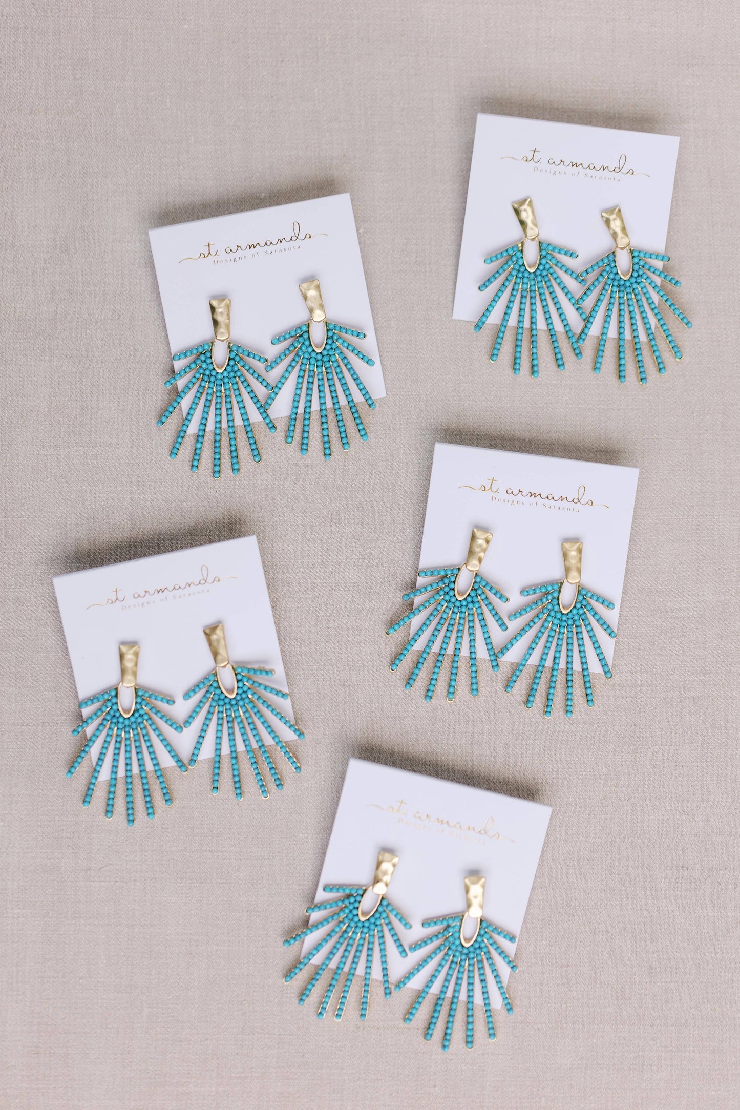 St Armands Designs of Sarasota - Light Turquoise Sunburst Statement Drop Earrings