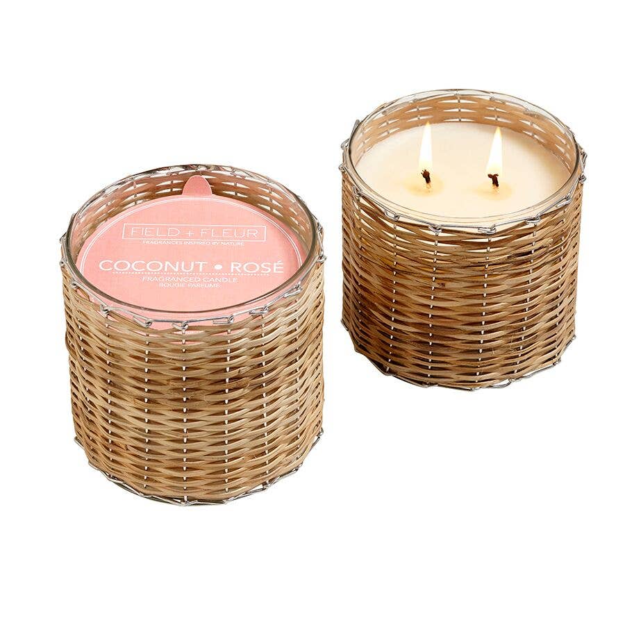 Hillhouse Naturals/Field+Fleur - Coconut Rose' 2 Wick Handwoven Candle 12oz Ctn.6
