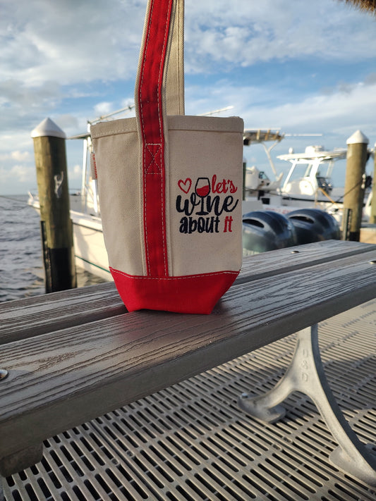 Two Bottle Canvas Wine Tote - Let's Wine About It
