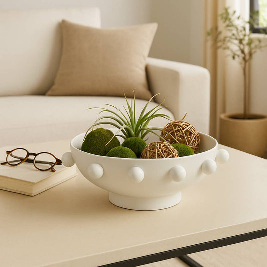Sagebrook Home - Decorative Bowl - White Iron/Fir Wood Hobnail, 11 in.