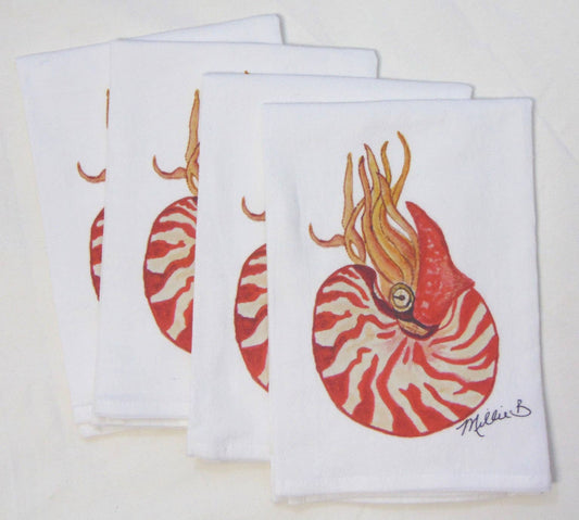 Lowcountry Linens - Limited Edition Watercolor Red Nautilus Flour Sack Towel