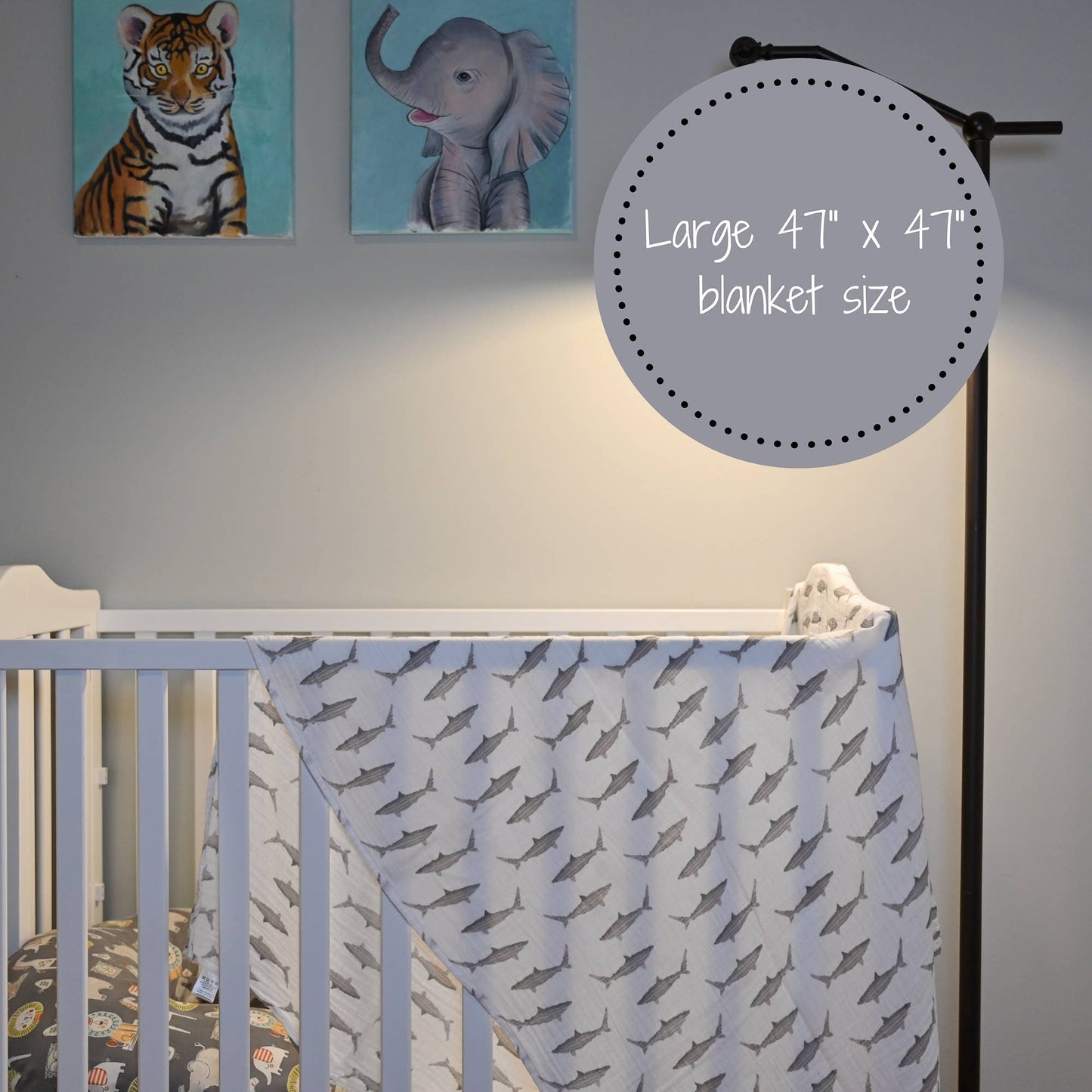 LollyBanks - Baby Shark Muslin Swaddle Blanket