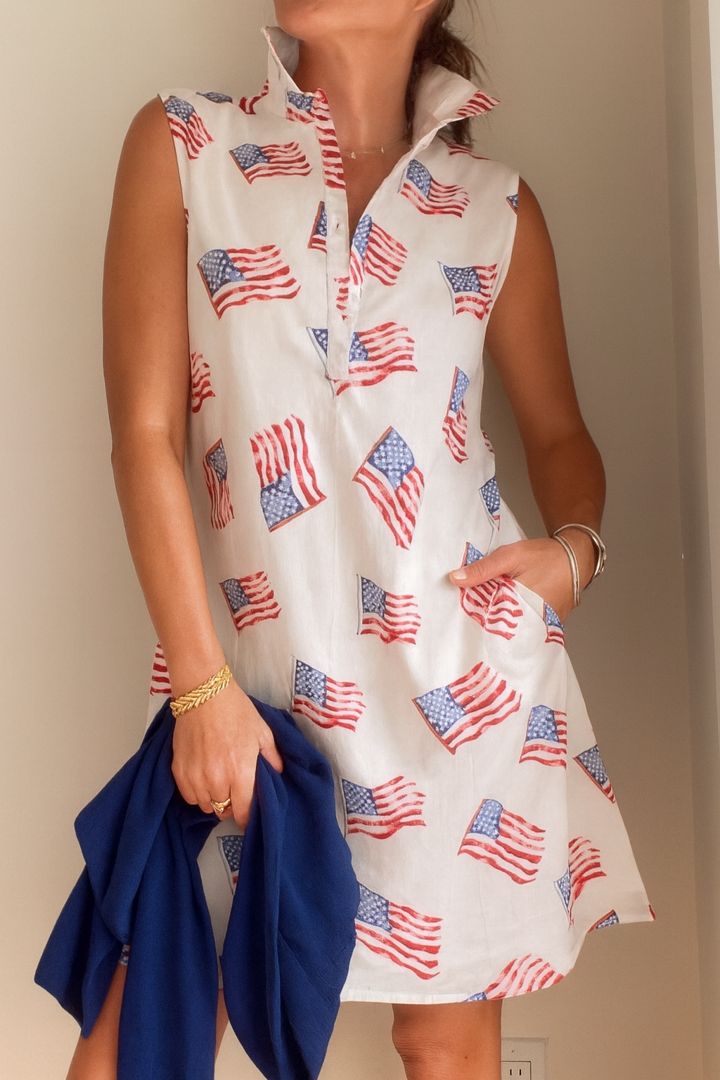 Pink Pineapple - Sconset Sleeveless Flag dress in White