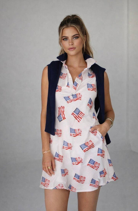 Pink Pineapple - Sconset Sleeveless Flag dress in White
