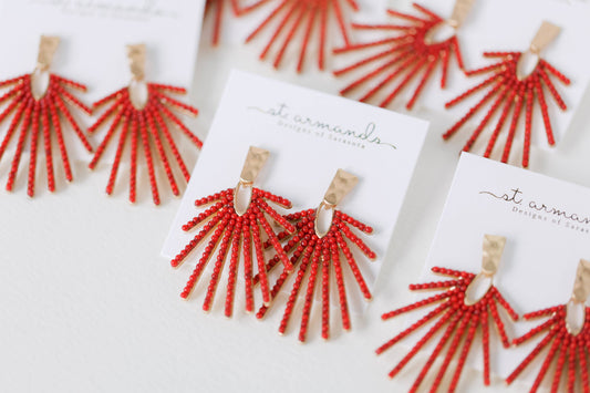 St Armands Designs of Sarasota - Red Sunburst Statement Drop Earrings