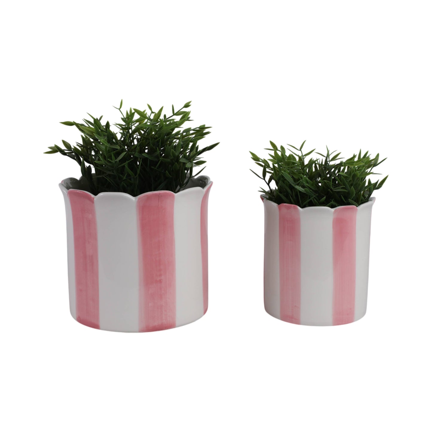 Sagebrook Home - Planters Set of 2 - Pink Ceramic Striped Scallop, 6/8 in.