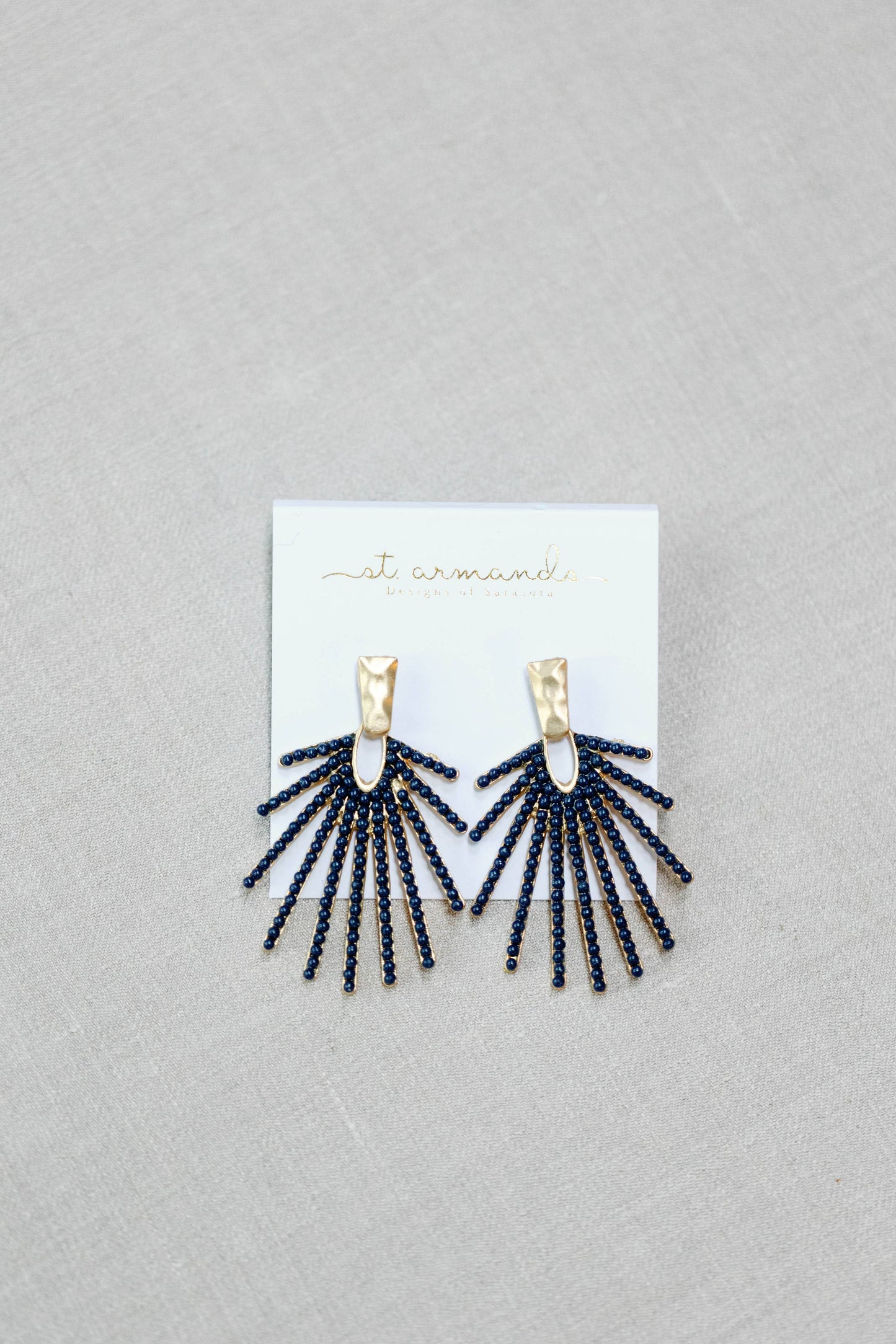 St Armands Designs of Sarasota - Navy Sunburst Statement Drop Earrings