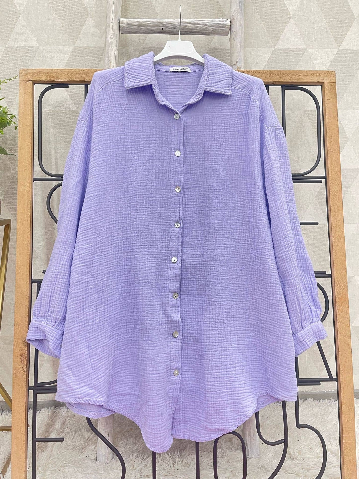 LOOWIE - Purple Oversized Evil Eye Gauze Cotton Shirt