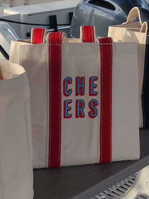 red trim canvas tote