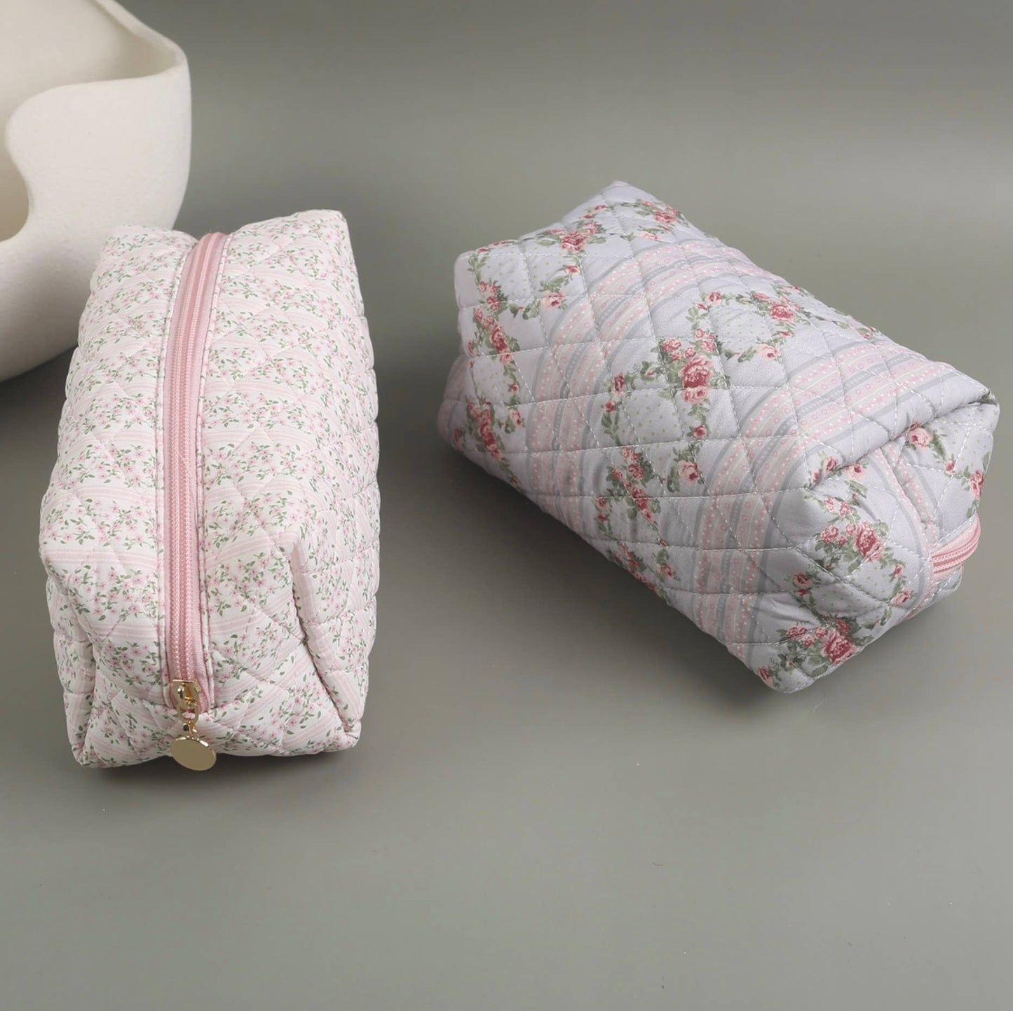 Quilted Floral Design Cosmetic Bags