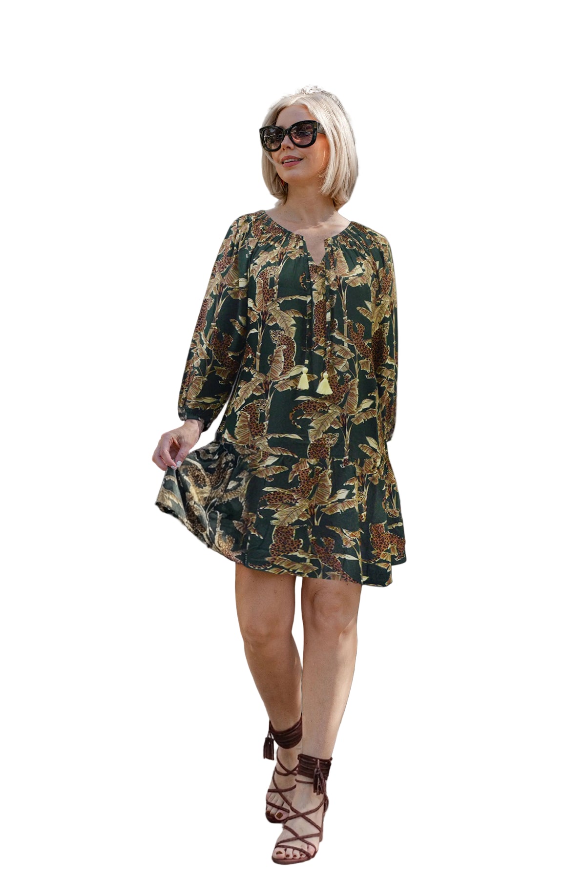 La Mer Lux- Gold Cheetah Palm- 3/4 Slv Emily Dress