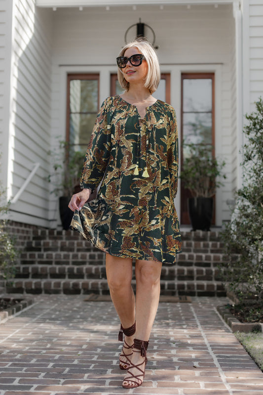La Mer Lux- Gold Cheetah Palm- 3/4 Slv Emily Dress