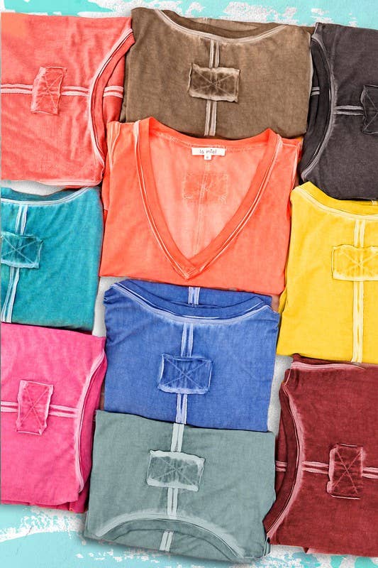 La Miel - Dyed Fabric V-neck Raw Edge Tank Top