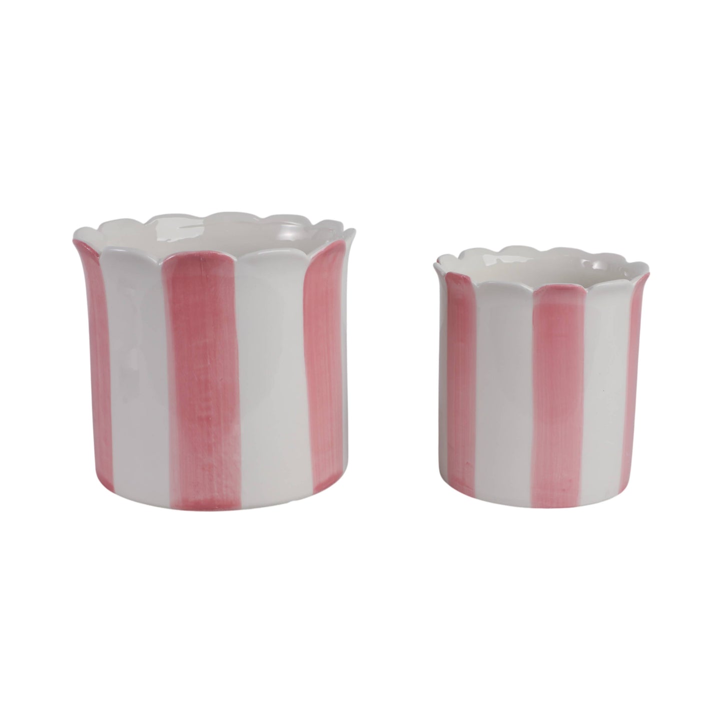 Sagebrook Home - Planters Set of 2 - Pink Ceramic Striped Scallop, 6/8 in.