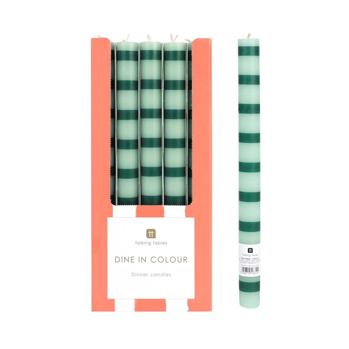 Talking Tables USA - Home, Party, Games and Seasonal Decor - Green Stripe Dinner Candles - Display | Everyday Decor |
