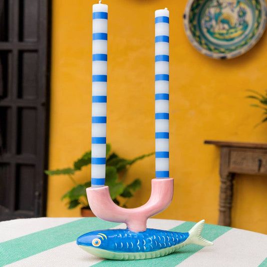 Talking Tables USA - Home, Party, Games and Seasonal Decor - Blue & White Stripe Dinner Candles - Display | Home Decor |