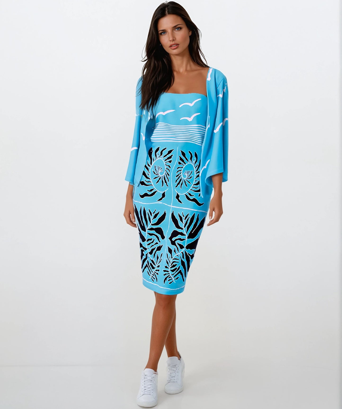 Strapless long dress with short wrap jacket