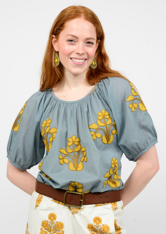 Ivy Jane Applique Peasant Top 621569 Gray