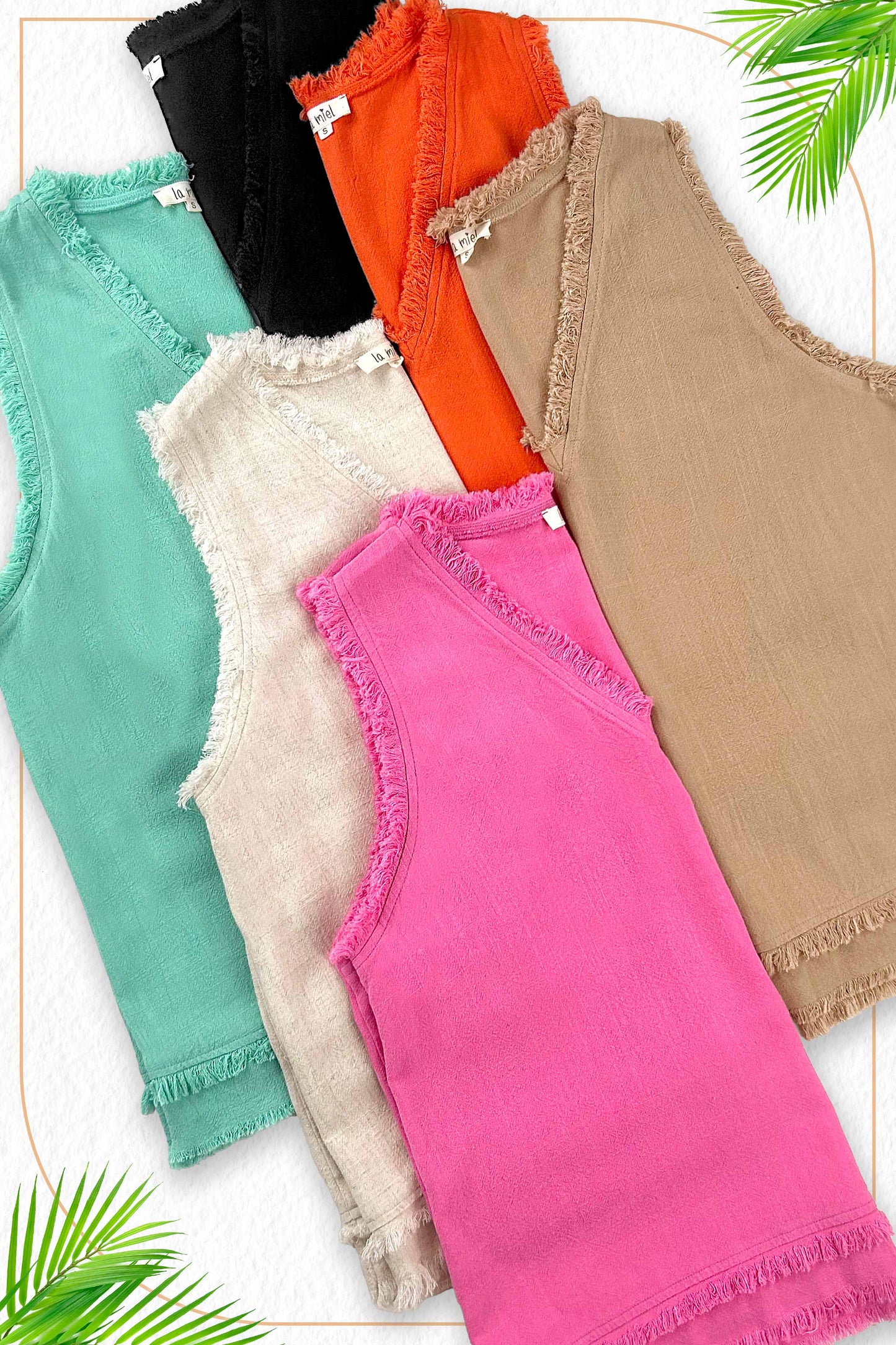 La Miel - Soft Washed Gauze Cut Edge Sleeveless V-neck Top