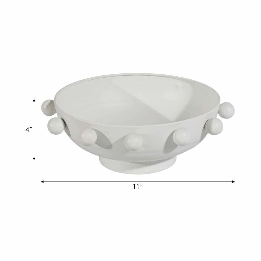 Sagebrook Home - Decorative Bowl - White Iron/Fir Wood Hobnail, 11 in.