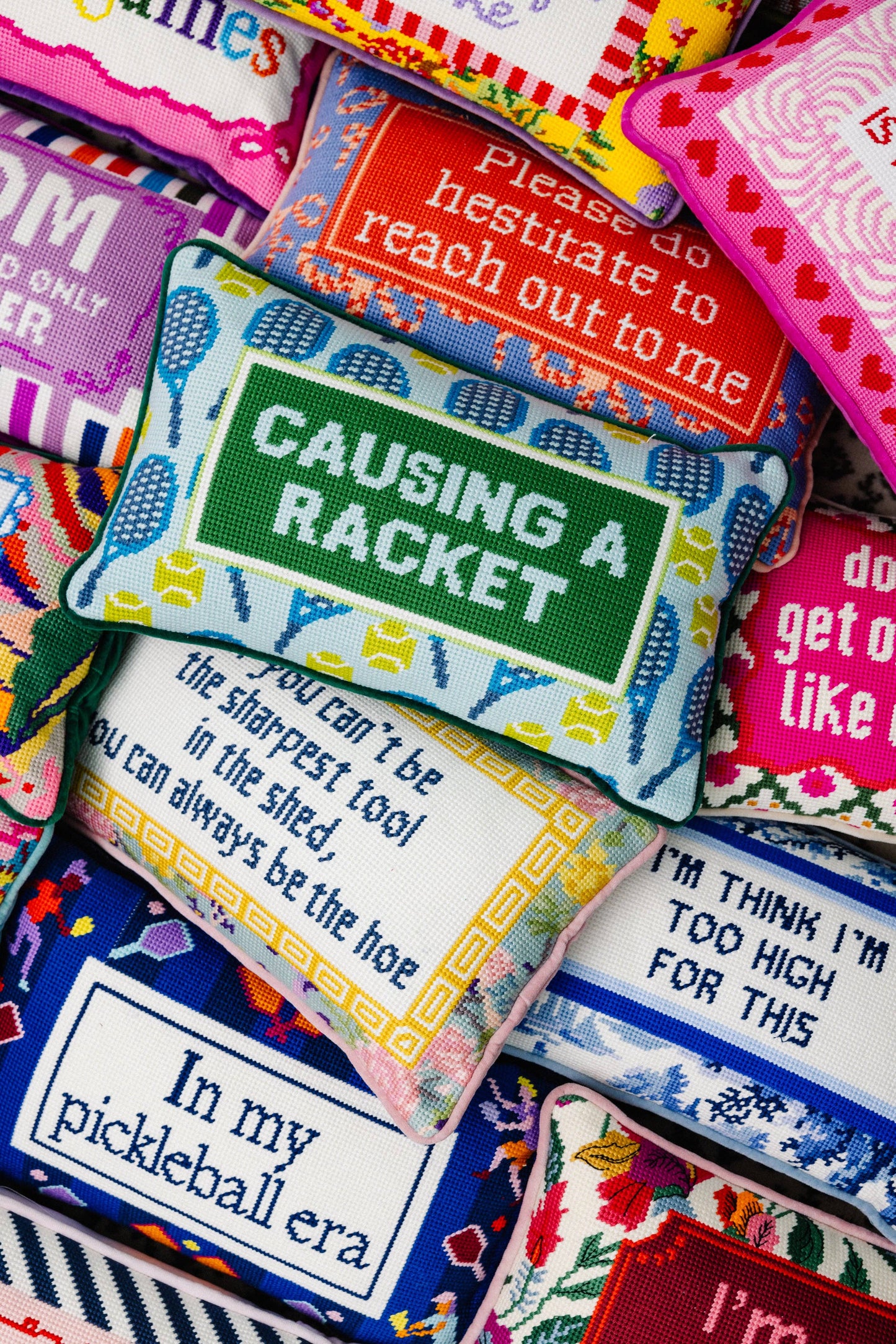 Causing A Racket Needlepoint Pillow