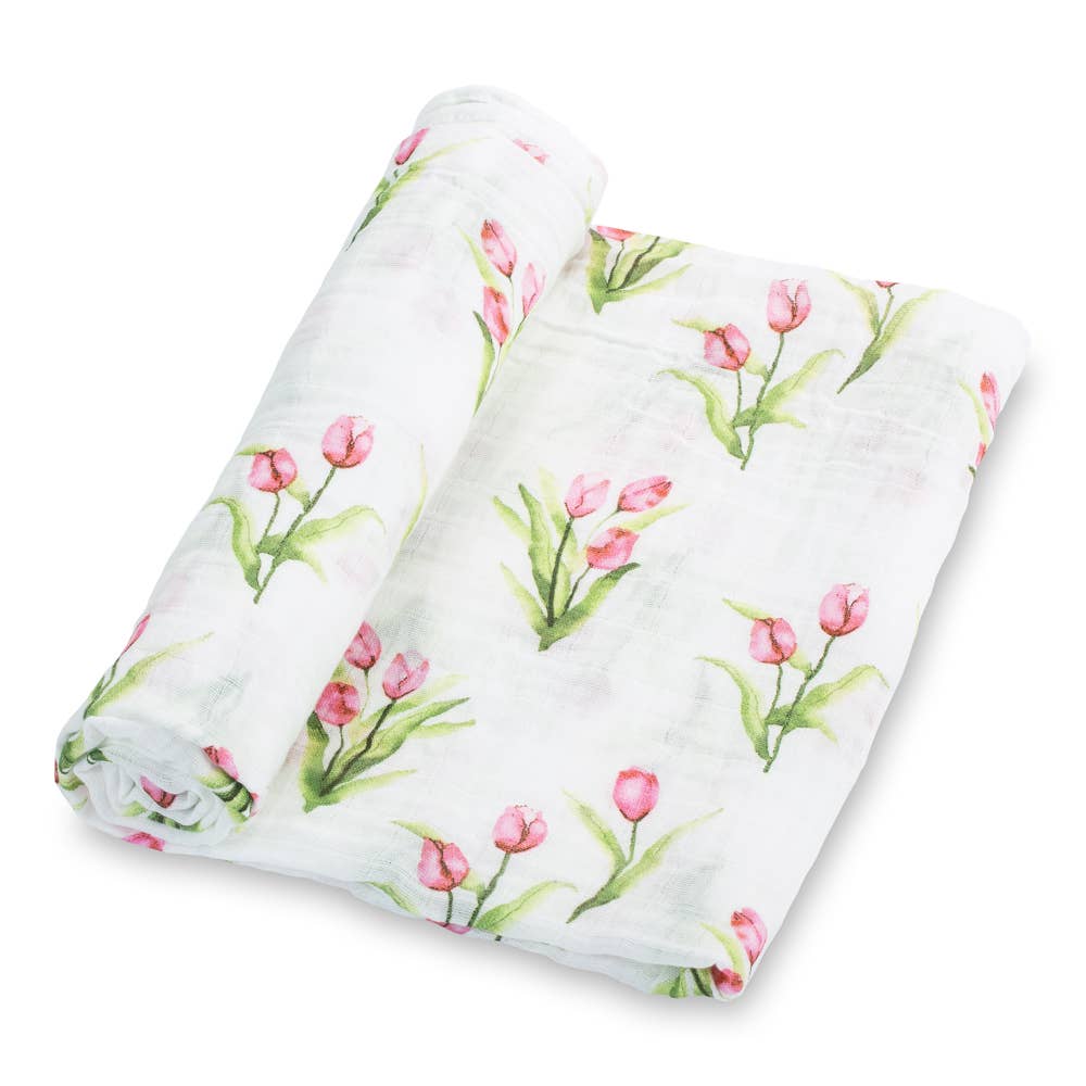 LollyBanks - Tulip Garden Baby Muslin Swaddle Blanket