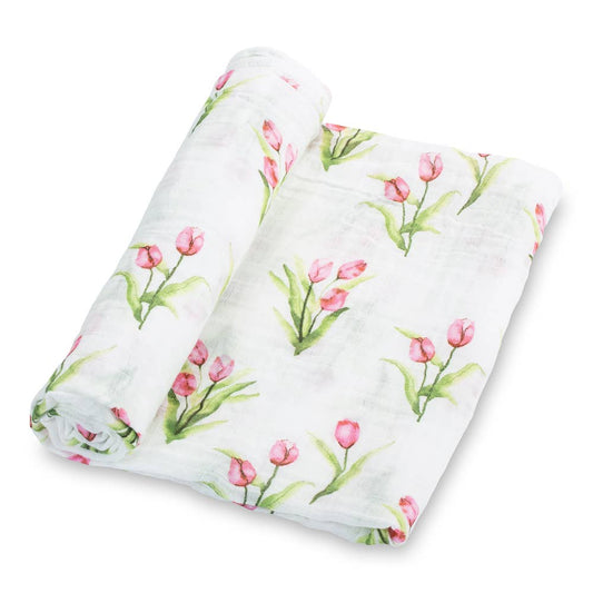 LollyBanks - Tulip Garden Baby Muslin Swaddle Blanket