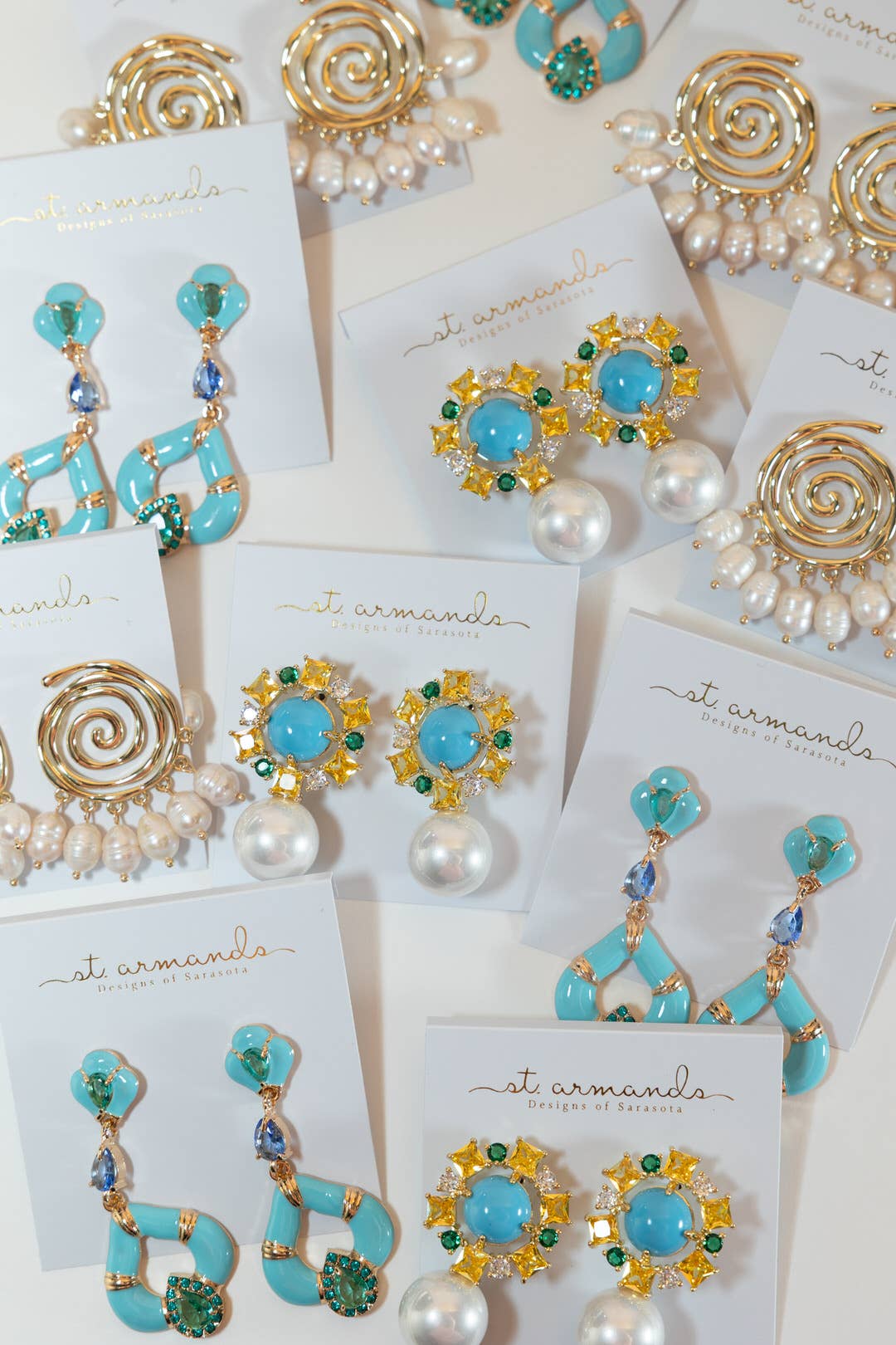 St Armands Designs of Sarasota - Palm Beach Glam Vintage Pearl Turquoise Statement Earrings
