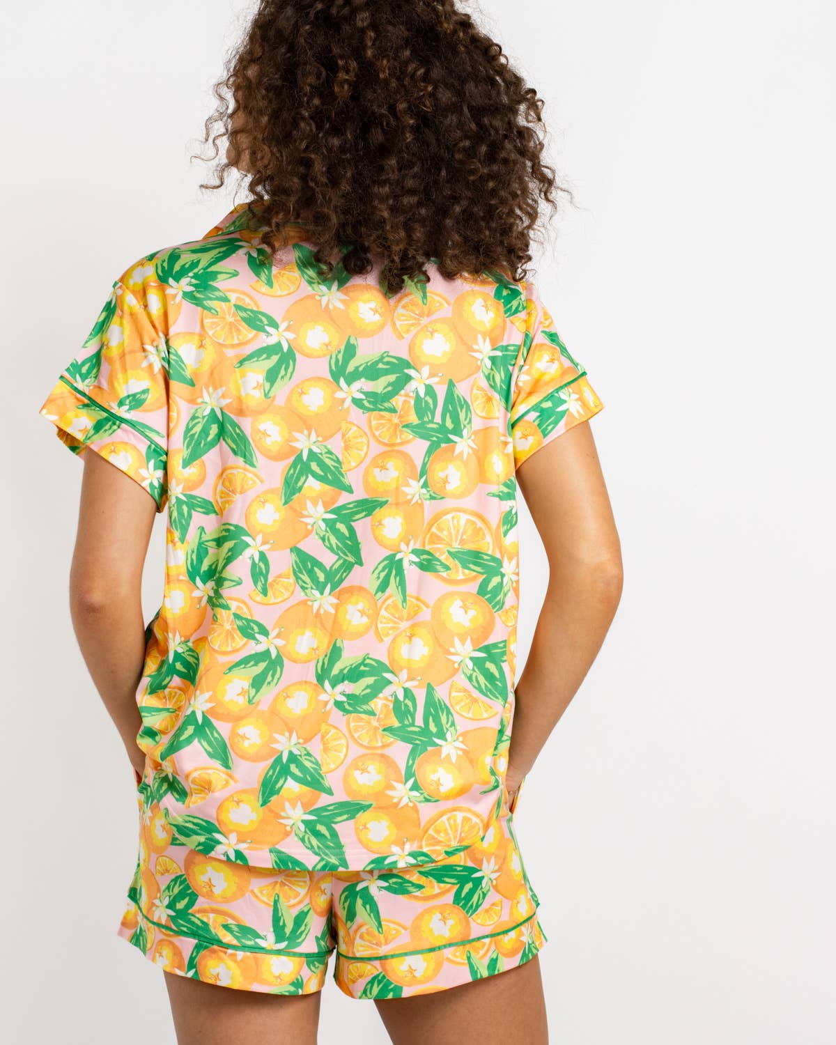 The Royal Standard - Orange Grove Short Sleeve Button Up Sleep Shirt   Pink/Orange