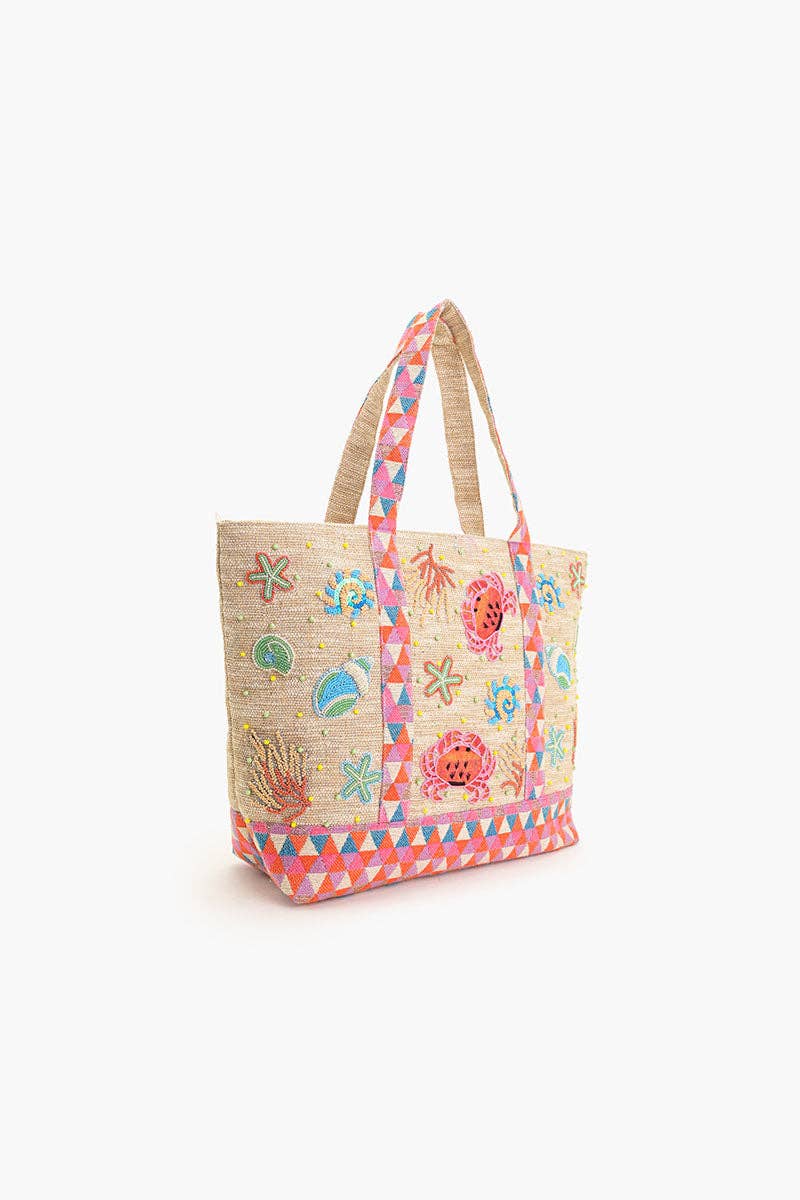 America & Beyond - Crab Shell Embelished Boat Tote