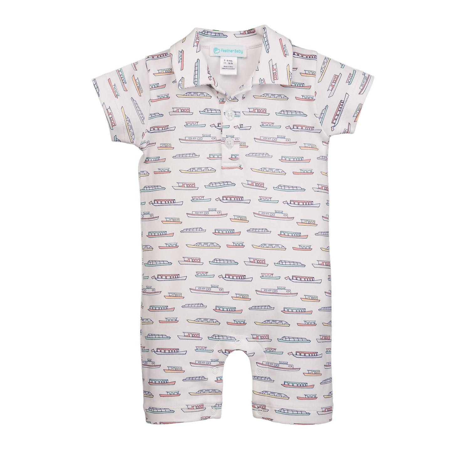 Feather Baby - Collared Romper - River Cruise - Pima Cotton Baby Outfit