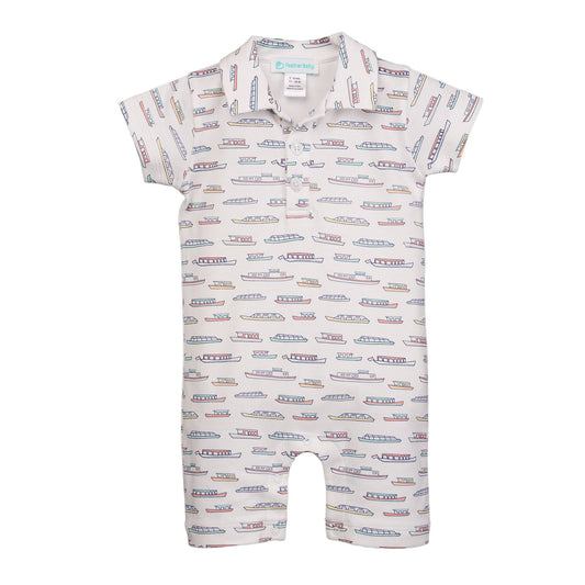 Feather Baby - Collared Romper - River Cruise - Pima Cotton Baby Outfit