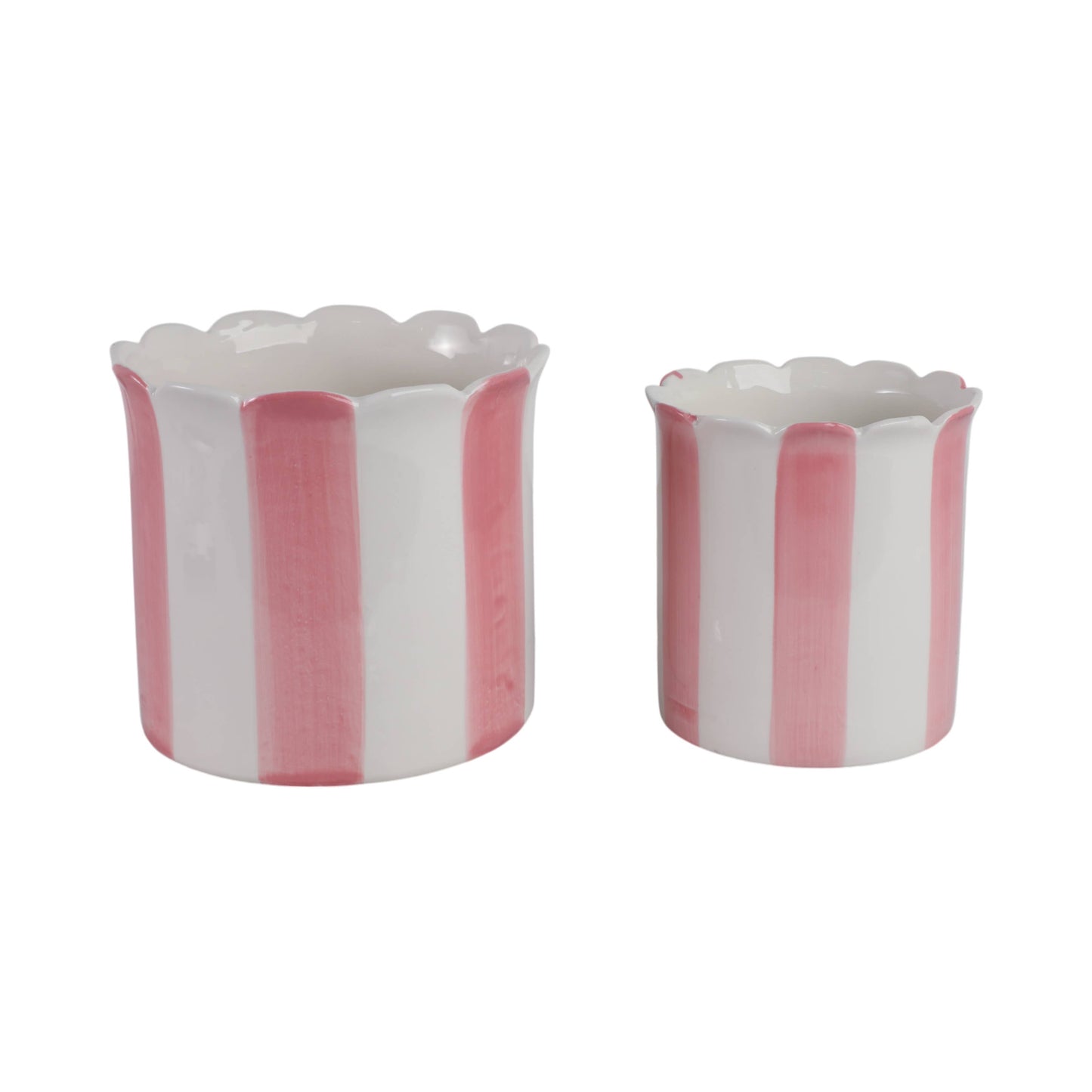 Sagebrook Home - Planters Set of 2 - Pink Ceramic Striped Scallop, 6/8 in.