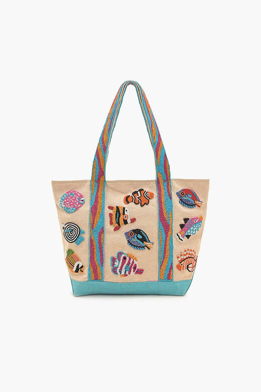 America & Beyond - Colorful Fish Beaded Boat Tote