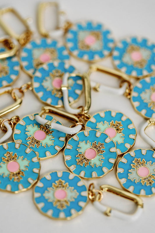 St Armands Designs of Sarasota - Blue Capri Tile Enamel Charm Statement Earrings