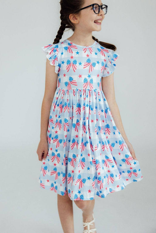 Mila & Rose - Red, White & Bows Flutter Sleeve Twirl Dress