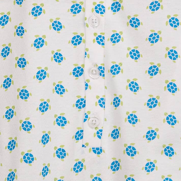 Feather Baby - Henley Romper-Sea Turtle Tango Blue- Pima Cotton Baby Outfit