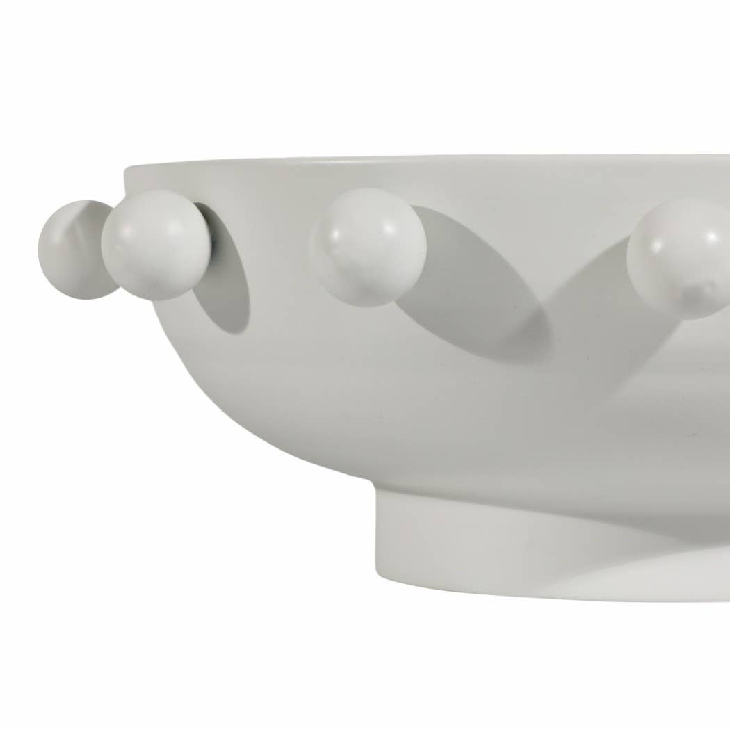 Sagebrook Home - Decorative Bowl - White Iron/Fir Wood Hobnail, 11 in.