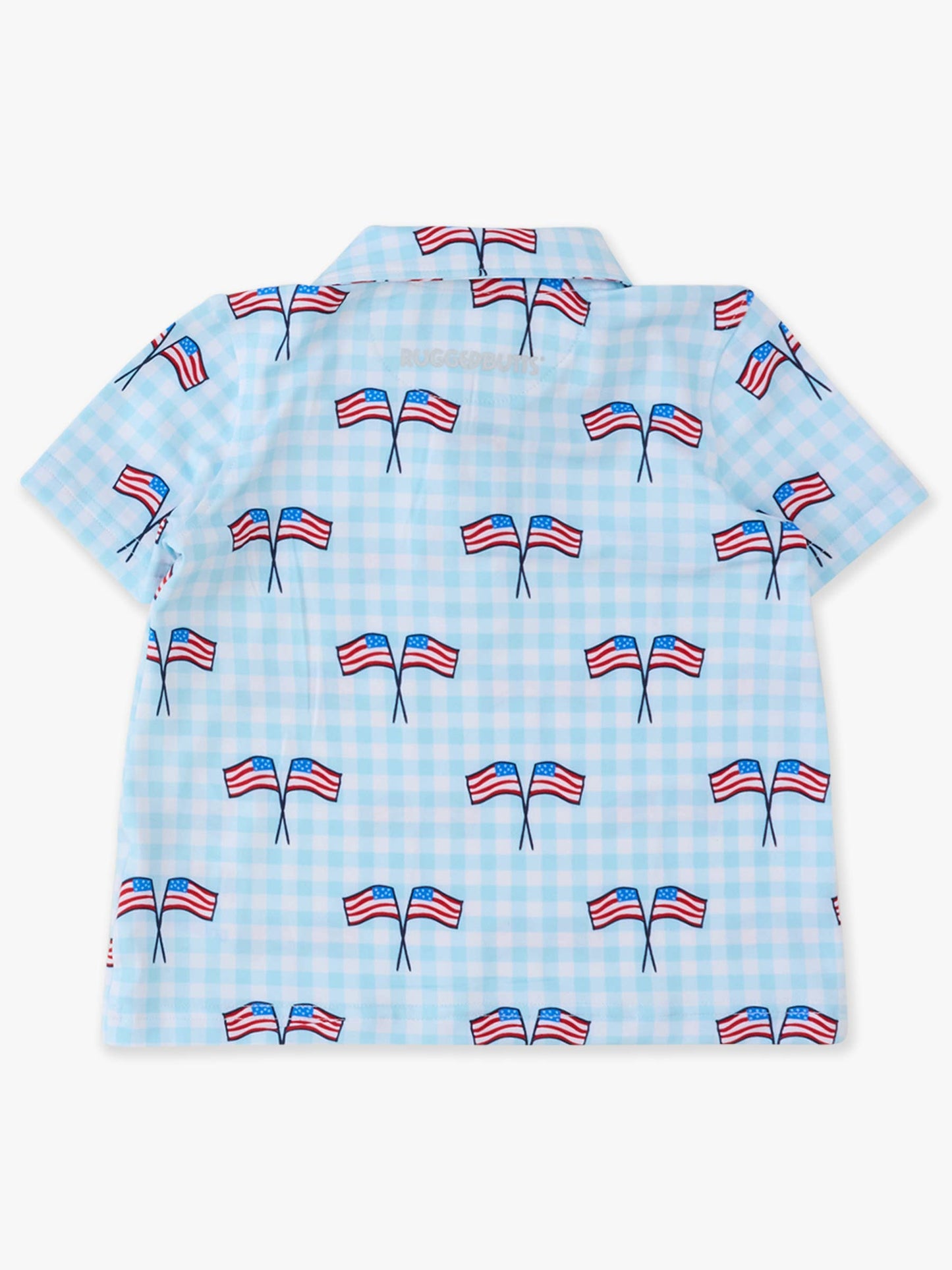 RuffleButts + RuggedButts - Boys Blue Patriotic Gingham Knit Short Sleeve Performance Polo