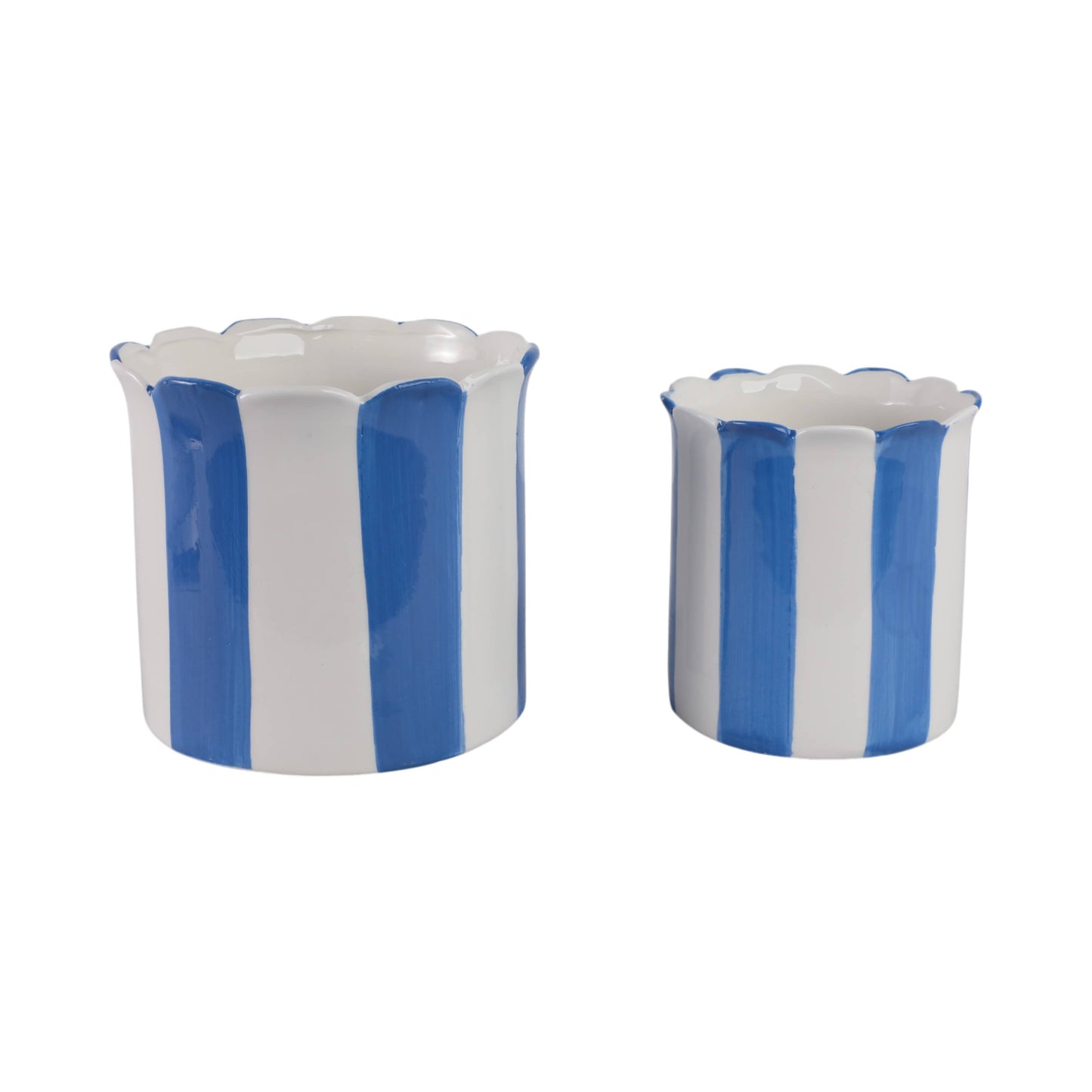 Sagebrook Home - Planters Set of 2 - Blue Ceramic Striped Scallop, 6/8 in.
