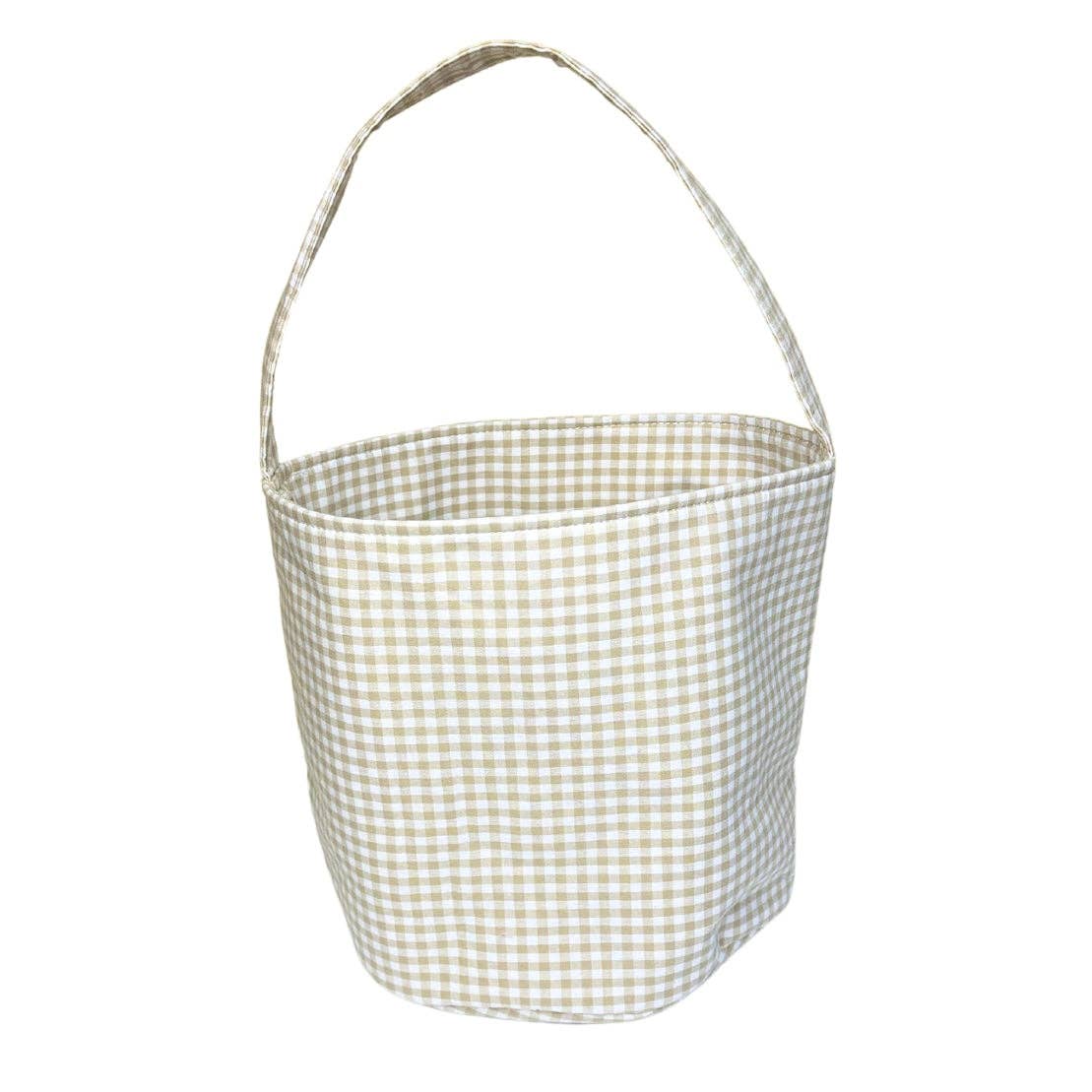 Love That Cotton - Gingham/Seersucker Bucket Bag - Easter Basket  with Egg Embroidery